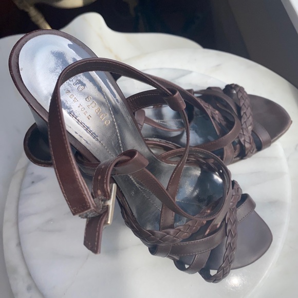 Kate Spade Brown Braided Leather Y2K Vintage  Strappy Sandals Block Heels 9.5 - Picture 9 of 12